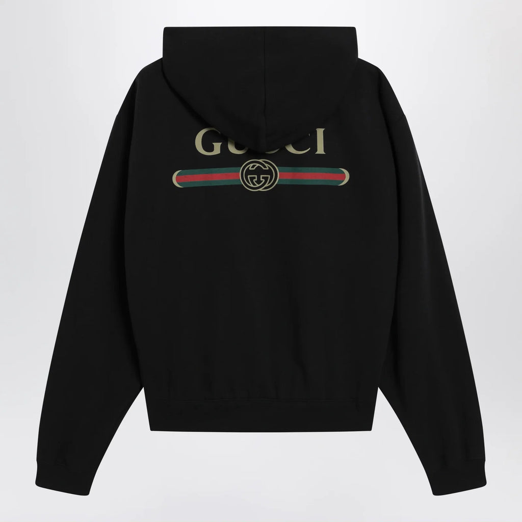 GUCCI Black zip hoodie in cashmere blend with logo print