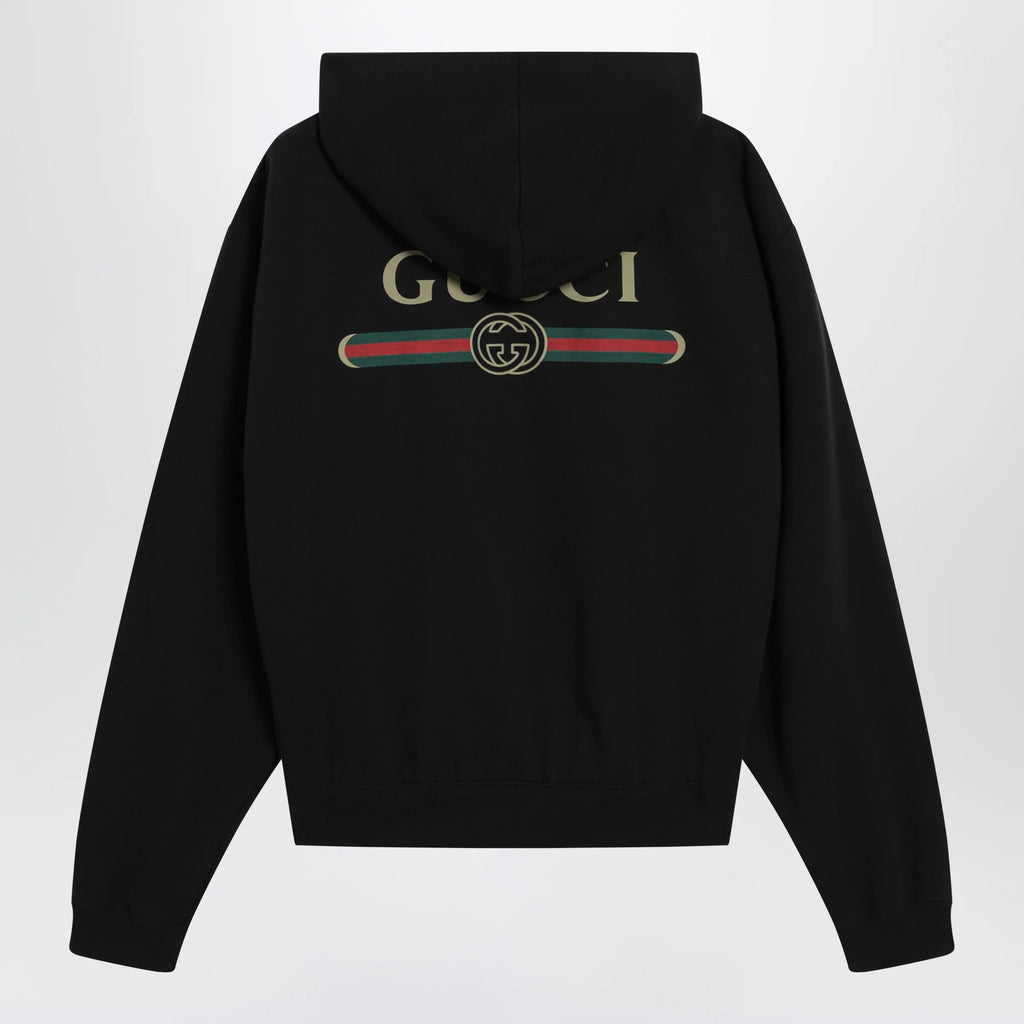 GUCCI Black zip hoodie in cashmere blend with logo print