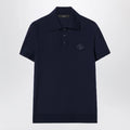 GUCCI Dark blue wool knit polo with GG embroidery