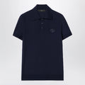 GUCCI Dark blue wool knit polo with GG embroidery