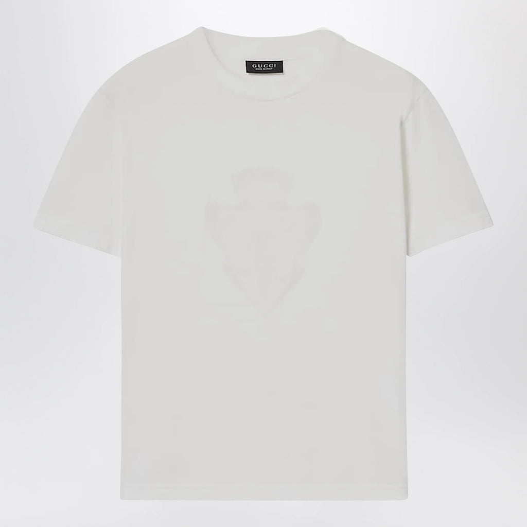 GUCCI White Cotton T-Shirt With Logo Crest