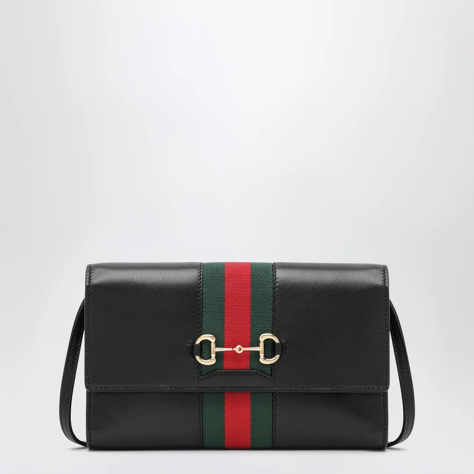 Black Gucci Horsebit Web wallet with strap