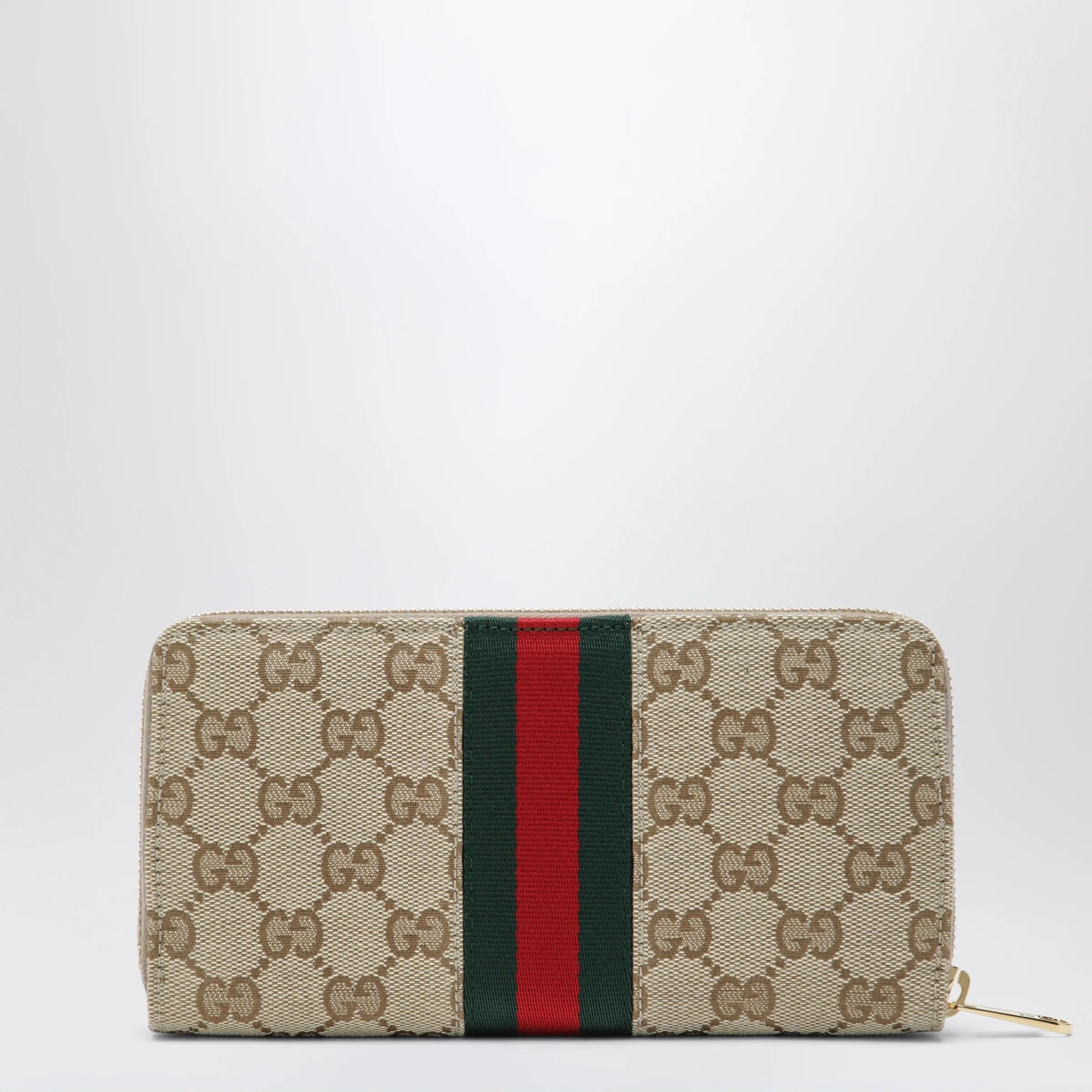GUCCI Horsebit Web zipped wallet in GG canvas beige