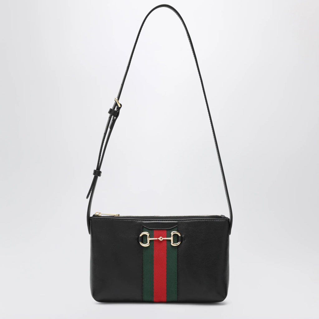 GUCCI Black Leather Mini Horsebit Web Bag