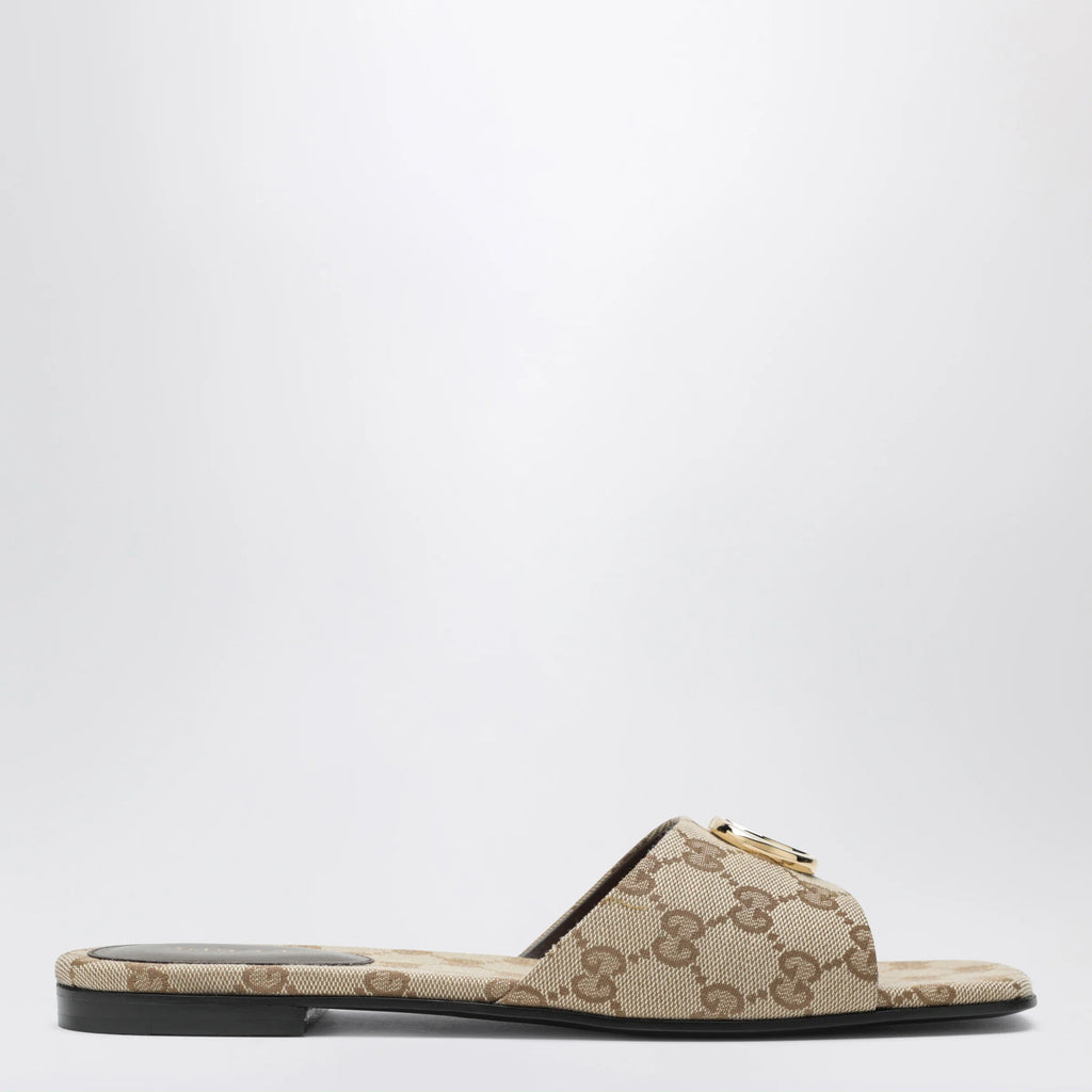 GUCCI Double G slides in beige sand GG canvas