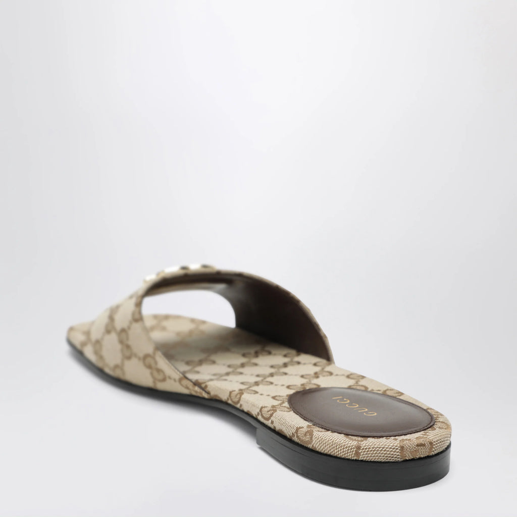 GUCCI Double G slides in beige sand GG canvas