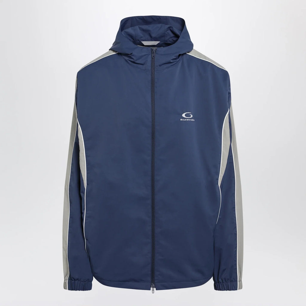 Balenciaga Washed-effect technical satin track jacket in navy