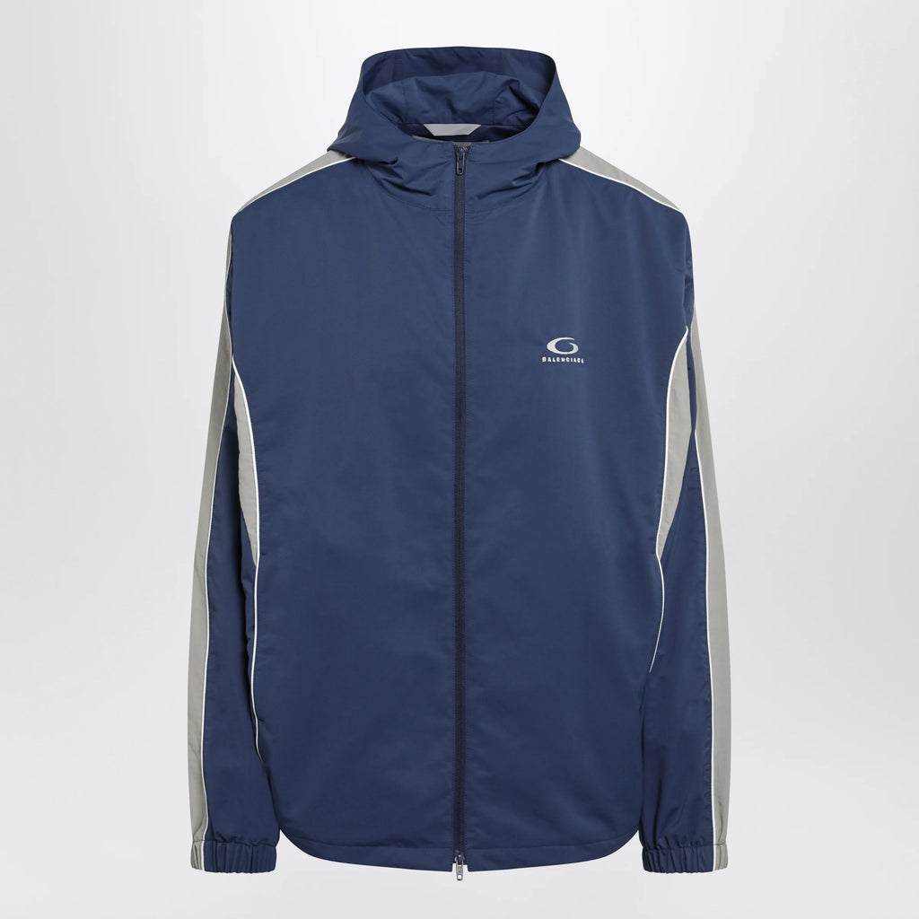 Balenciaga Washed-effect technical satin track jacket in navy