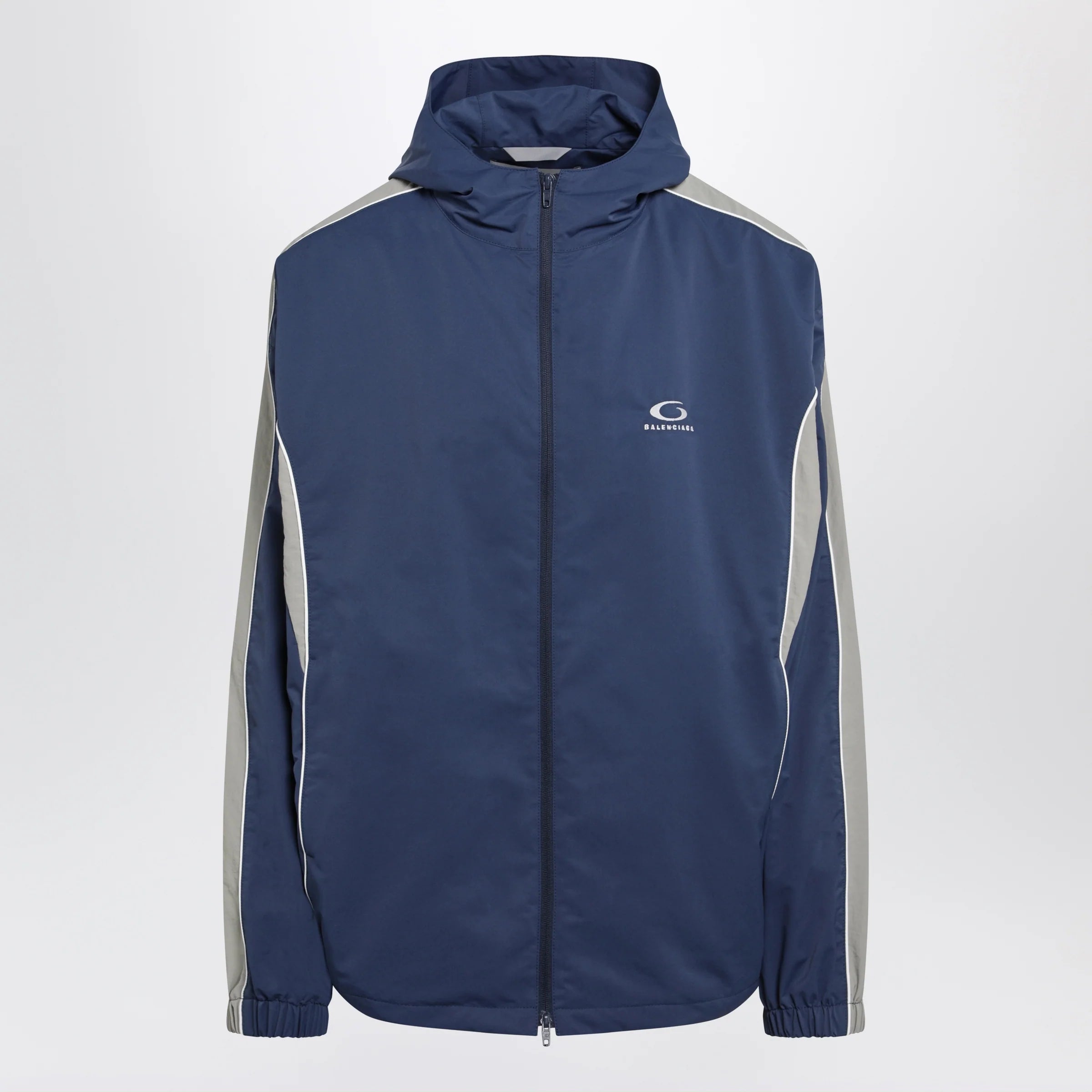 Balenciaga Washed-effect technical satin track jacket in navy