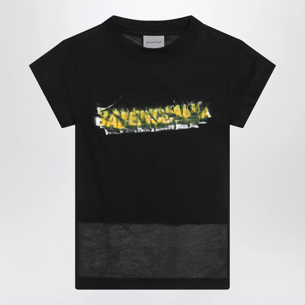 Balenciaga Messy Spray T-shirt with cut-out back in cotton black