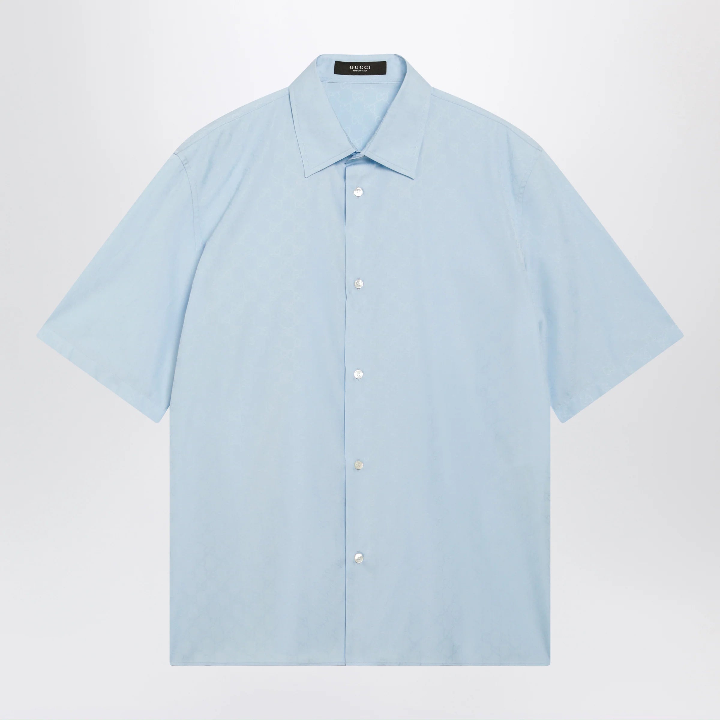 GUCCI GG cotton poplin short-sleeve shirt in light blue