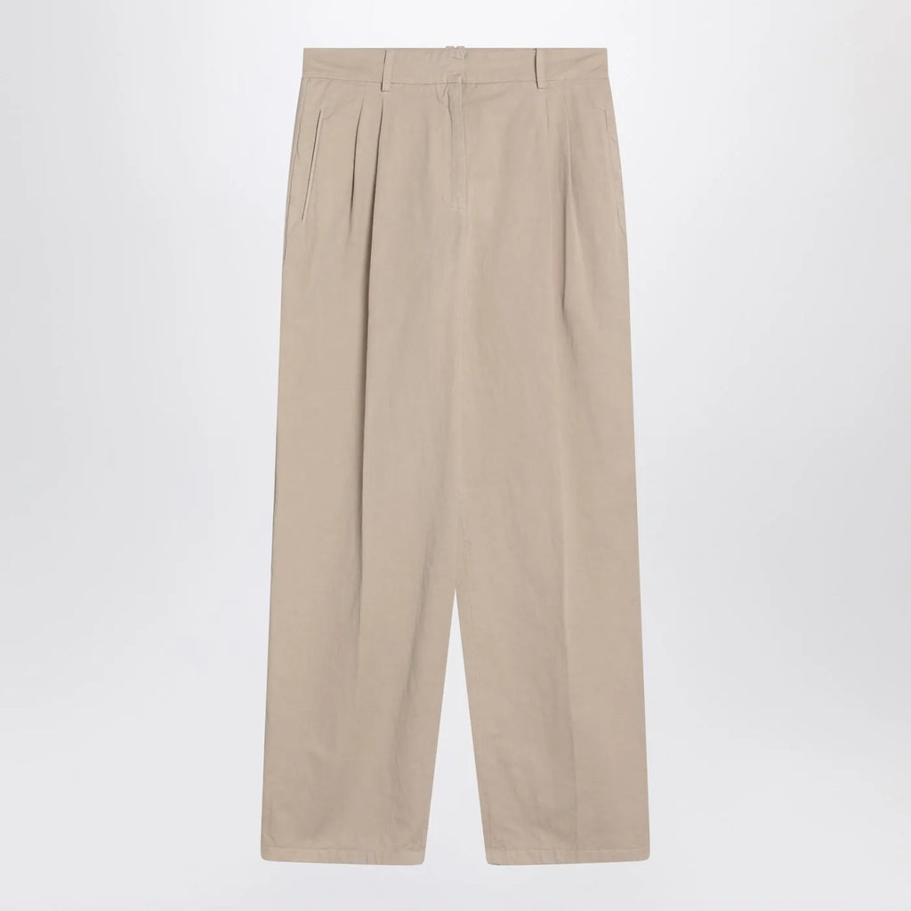 The Row Lilas light khaki cotton and linen trousers