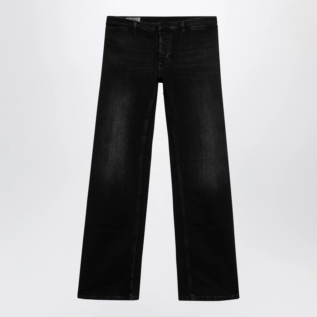 GUCCI Black stretch denim trousers with washed effect