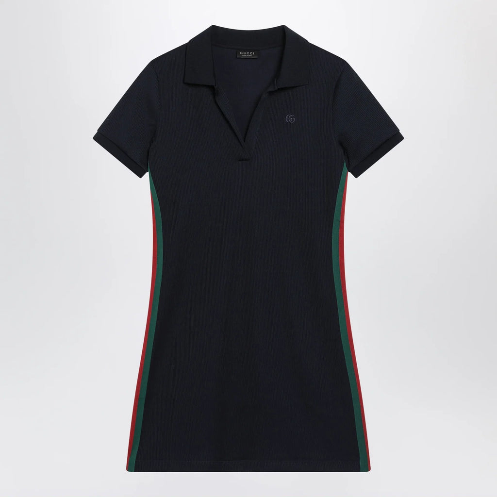 GUCCI Blue Cotton Jersey Dress with Web Detail