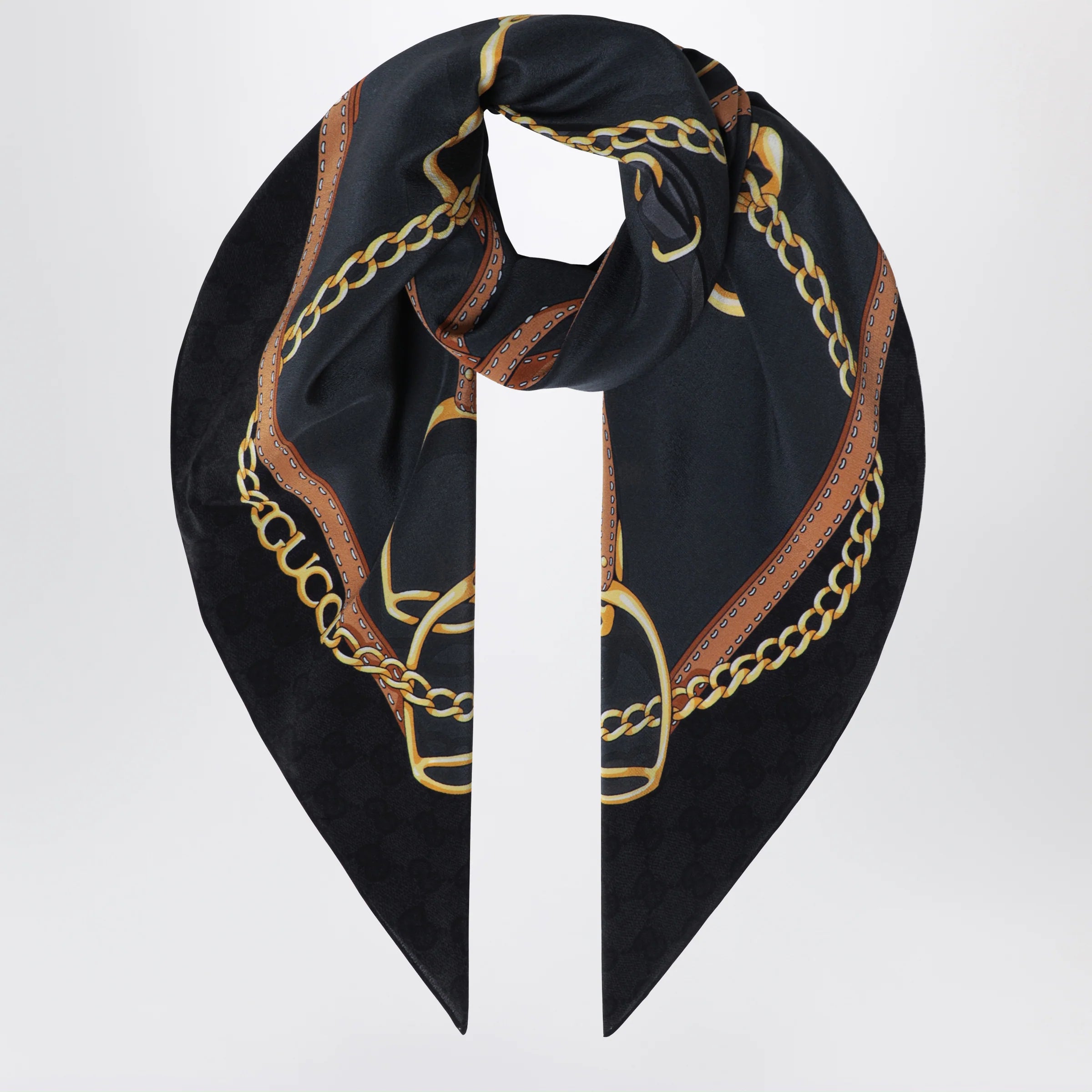 GUCCI Printed silk crêpe carré in black/grey