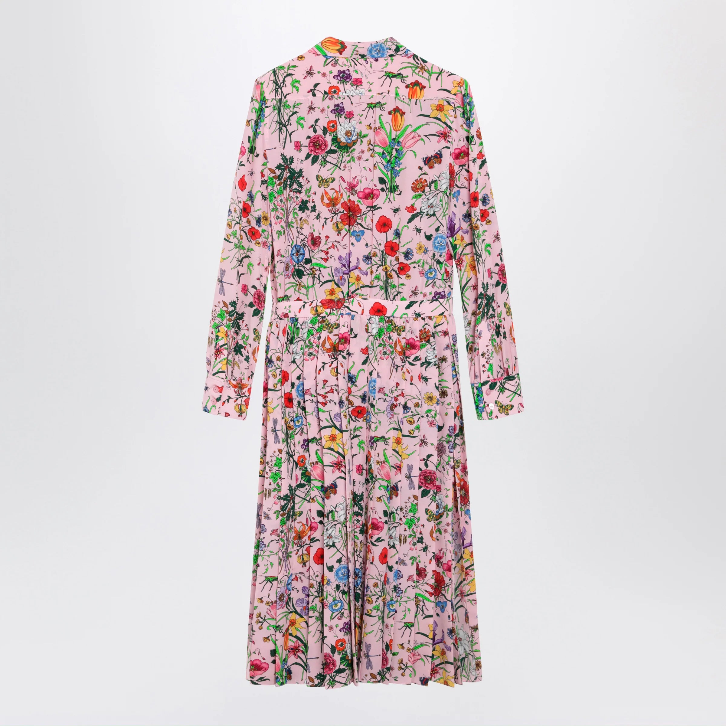 GUCCI Flora print silk shirt dress in pink multicolor