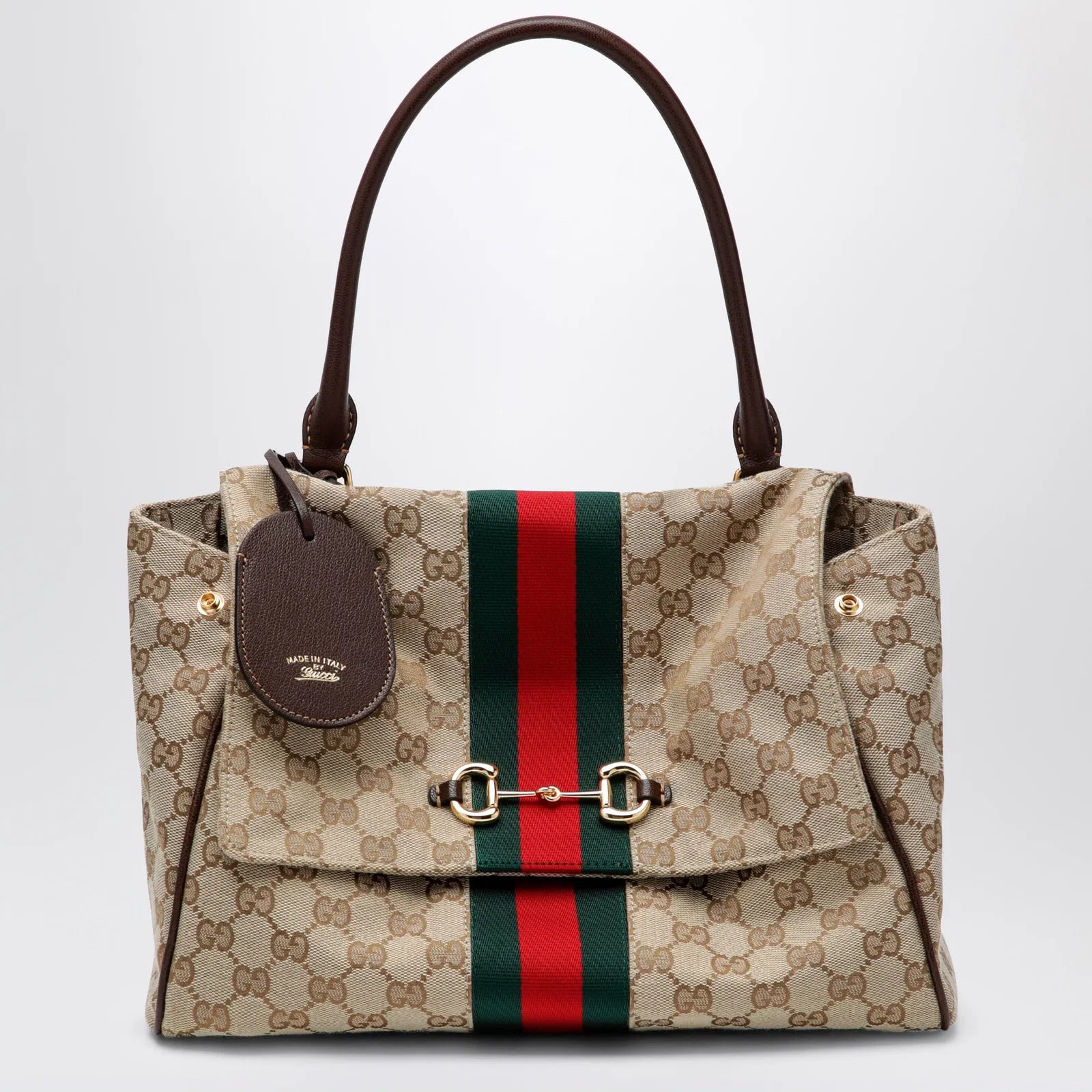 GUCCI Medium Paparazzo top-handle bag in GG canvas, brown