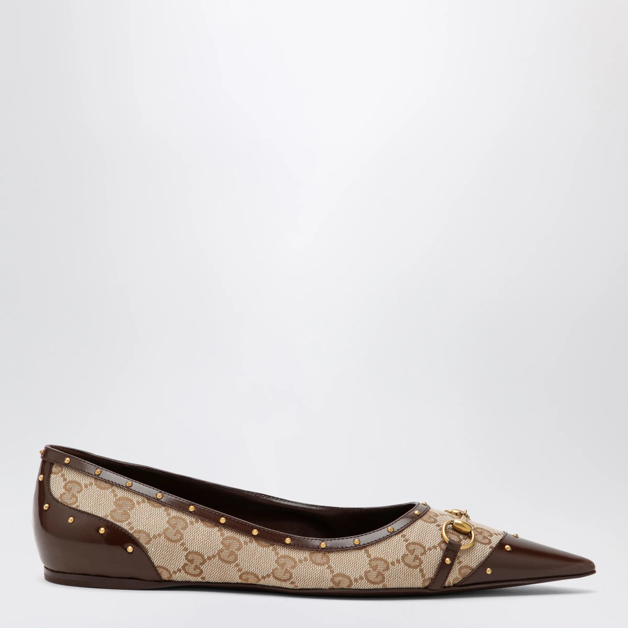 GUCCI Savoy ballet flats in GG fabric and leather in beige sand/brown
