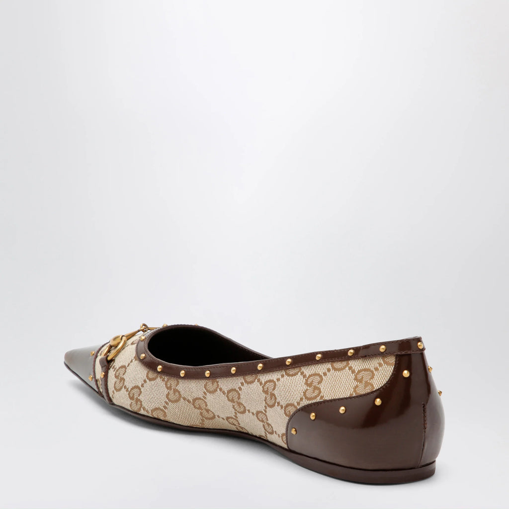 GUCCI Savoy ballet flats in GG fabric and leather in beige sand/brown