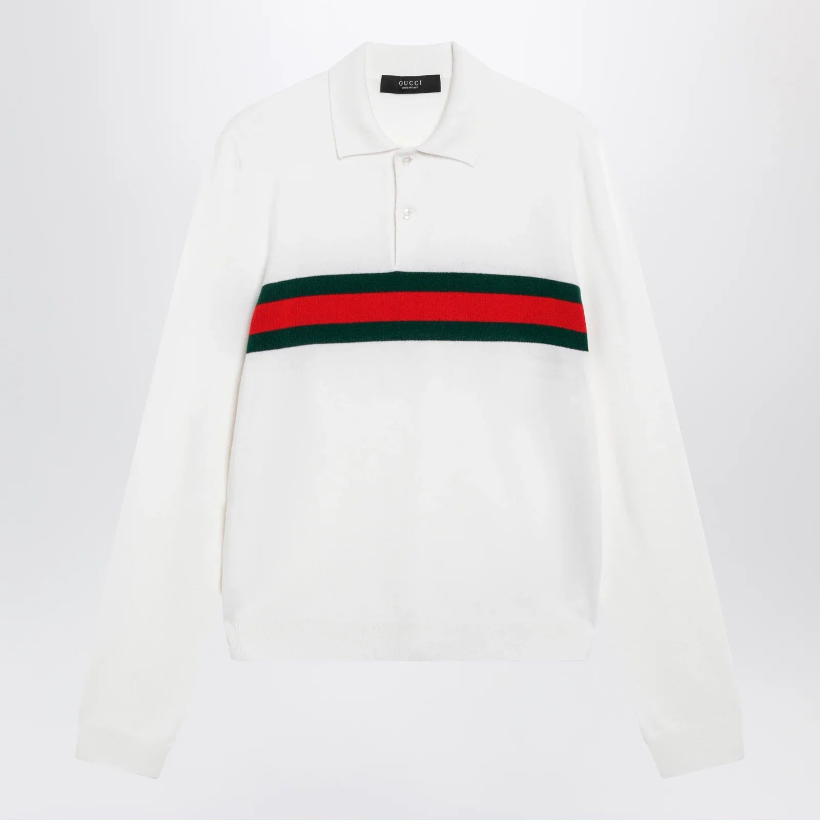 GUCCI White cashmere polo shirt with Web motif