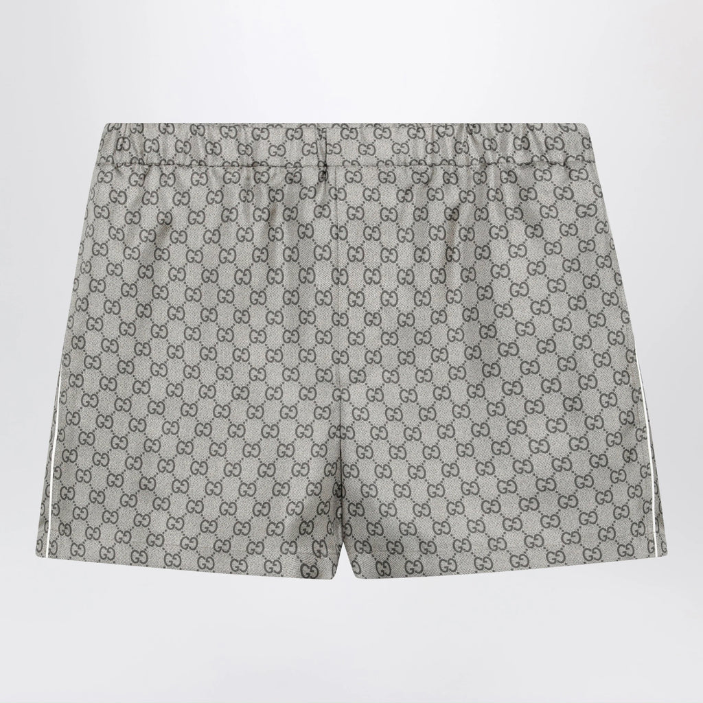 GUCCI Silk twill shorts with GG print in beige