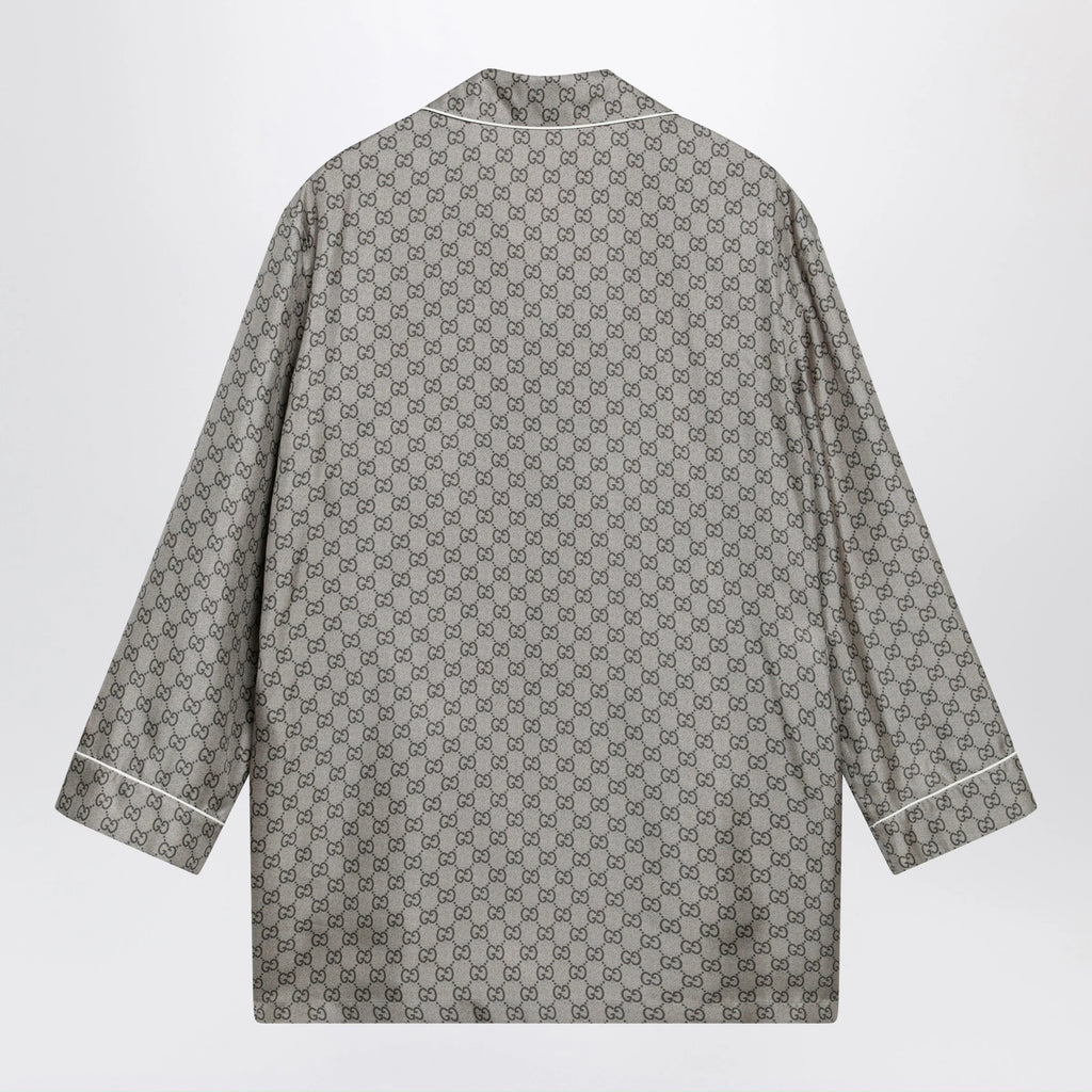 GUCCI Silk twill shirt with GG print in beige