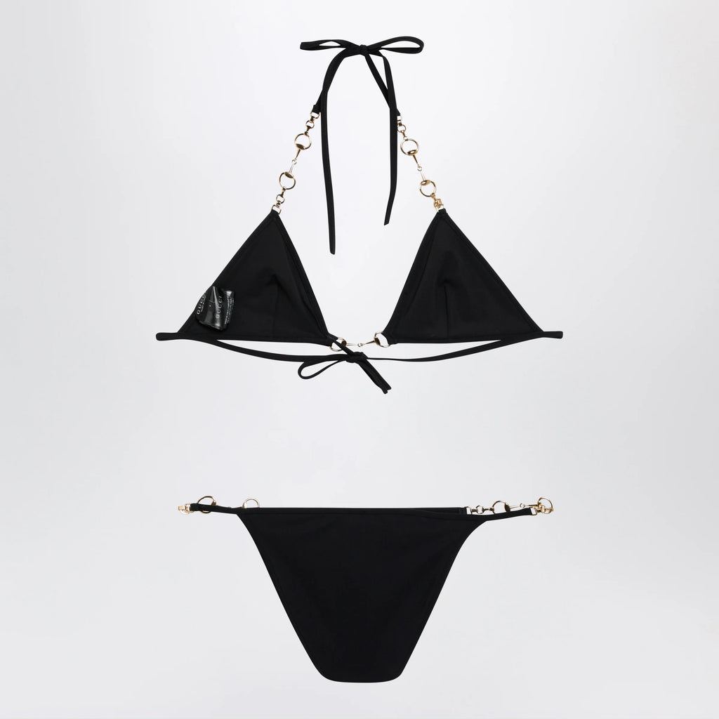 GUCCI Black stretch jersey bikini with clamp chain