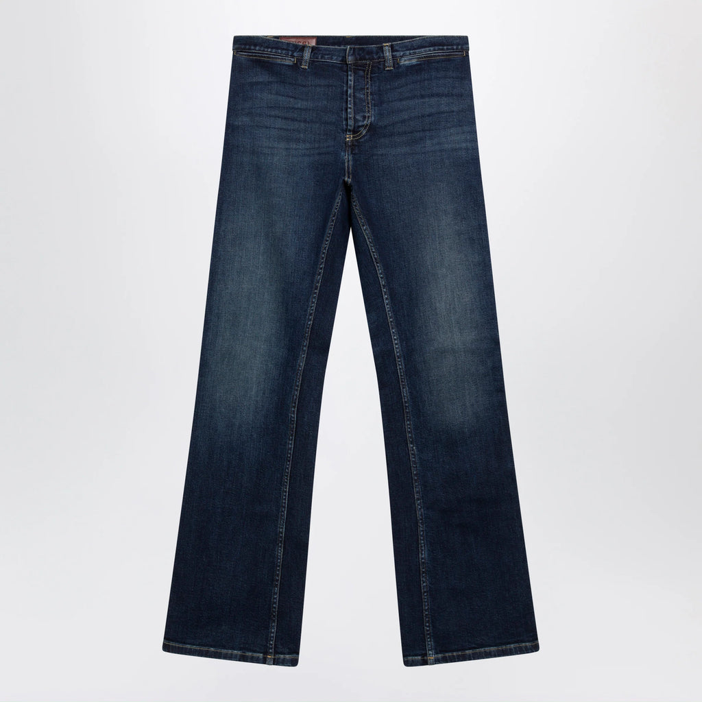 GUCCI Low-rise cotton denim Web tape trousers in blue