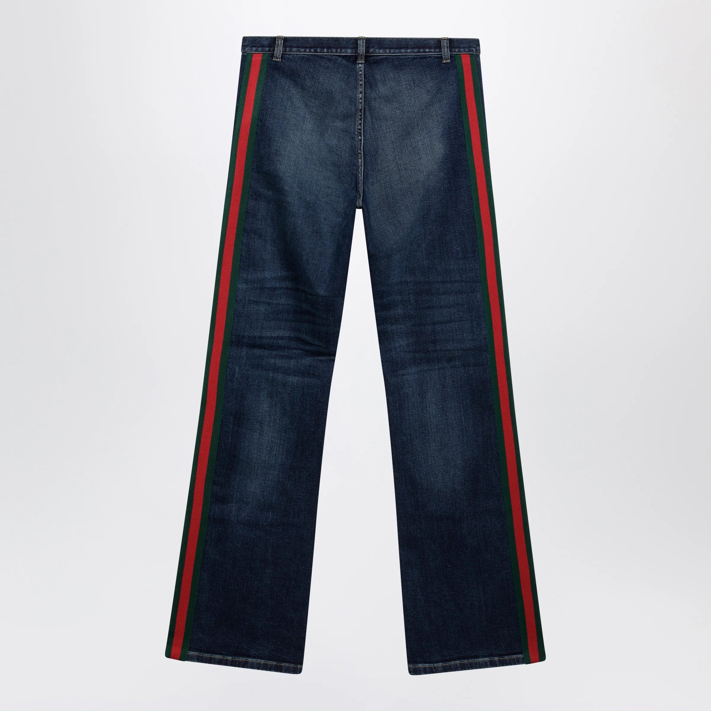 GUCCI Low-rise cotton denim Web tape trousers in blue