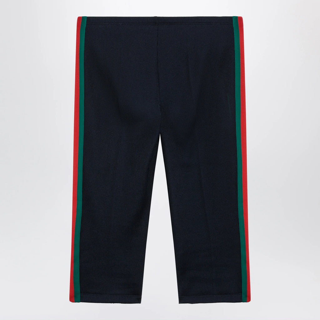 GUCCI Ribbed cotton jersey pants with Web, Blue Japan