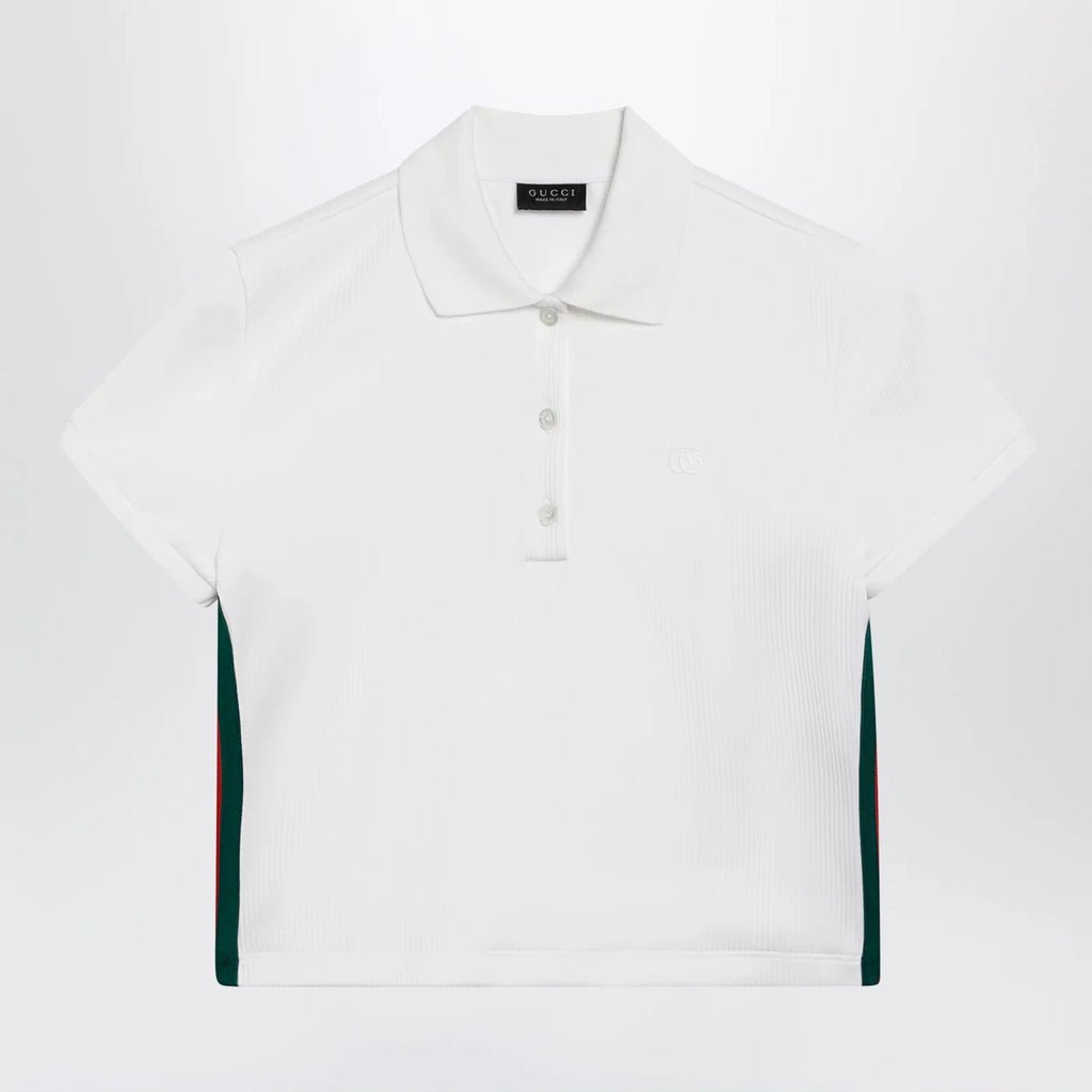 GUCCI Ribbed cotton jersey polo with Web in white