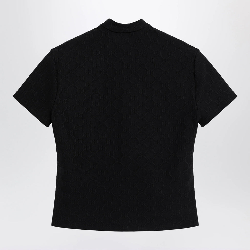GUCCI Black GG jacquard jersey T-shirt with half zip