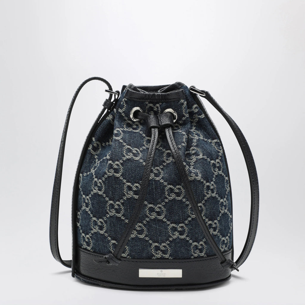 GUCCI Mini bucket bag with plaque in GG délavé denim, blue