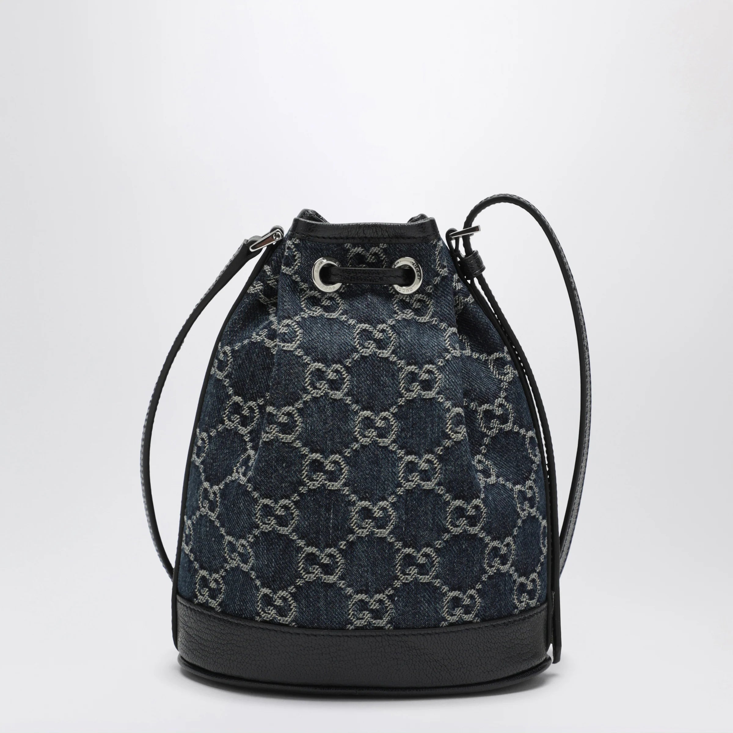 GUCCI Mini bucket bag with plaque in GG délavé denim, blue