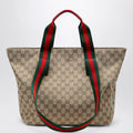 GUCCI Small shopping bag in sand beige GG fabric