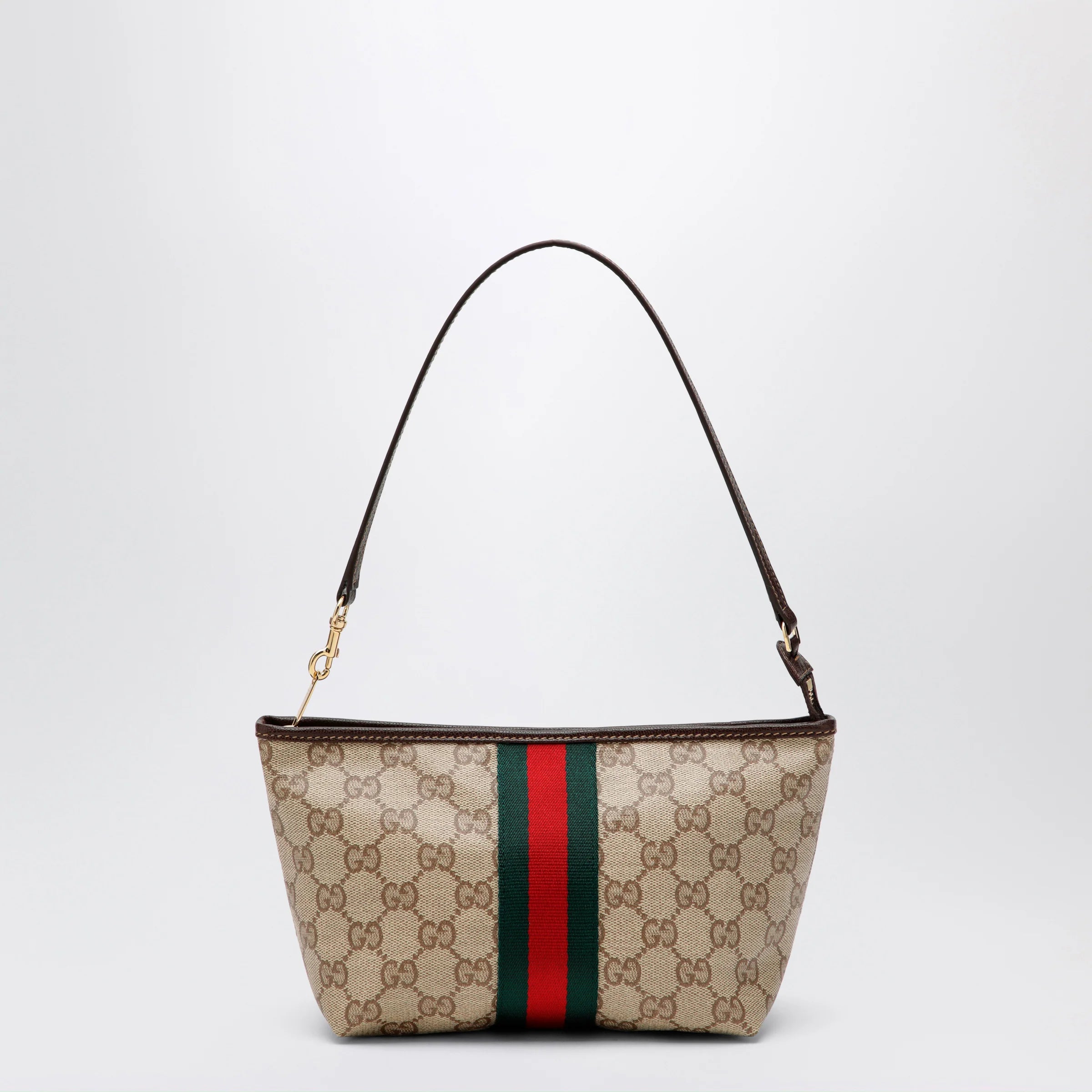 GUCCI Small pouch in sand beige GG fabric with Web stripe