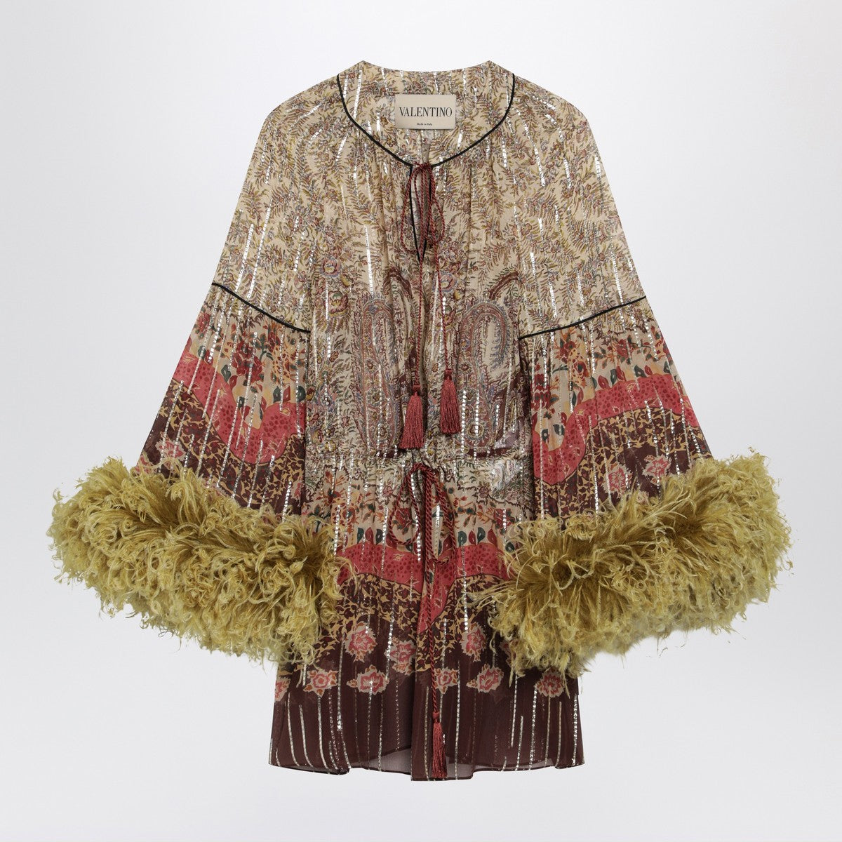 Valentino Paisley print georgette blouse with feathers