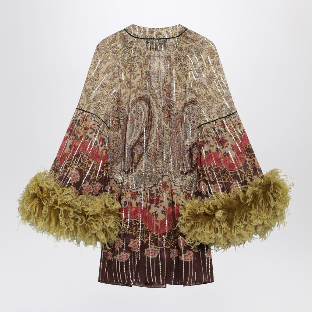 Valentino Paisley print georgette blouse with feathers