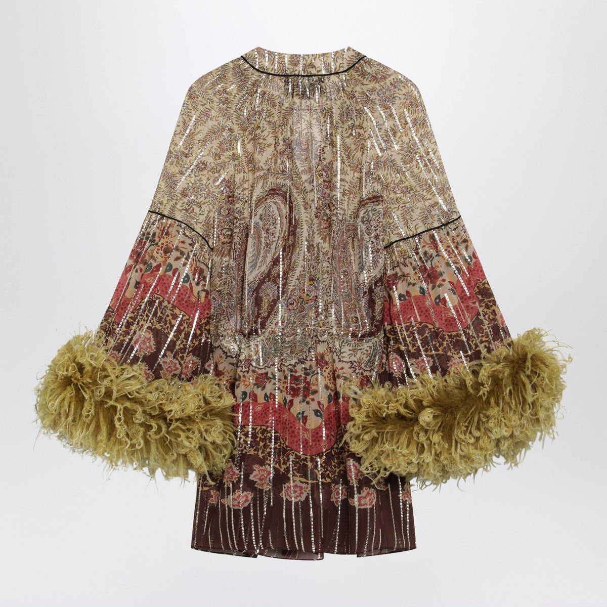 Valentino Paisley print georgette blouse with feathers