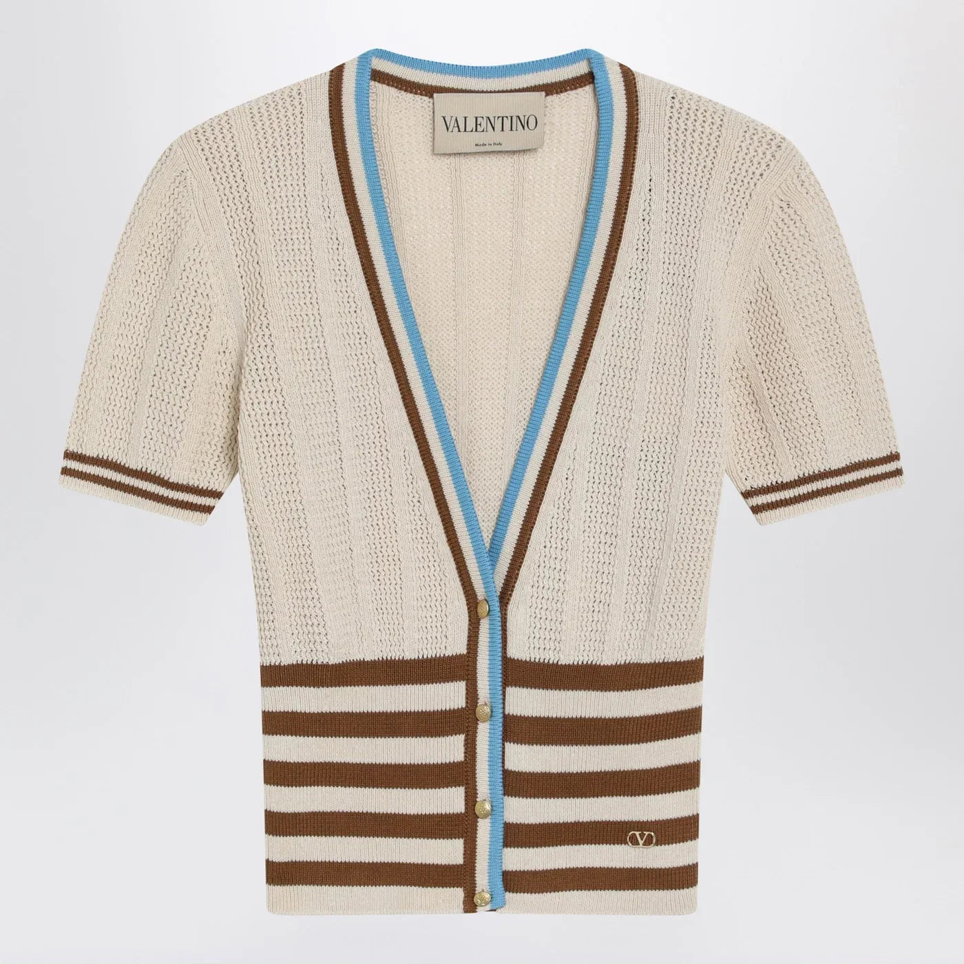 Valentino Openwork striped cotton cardigan
