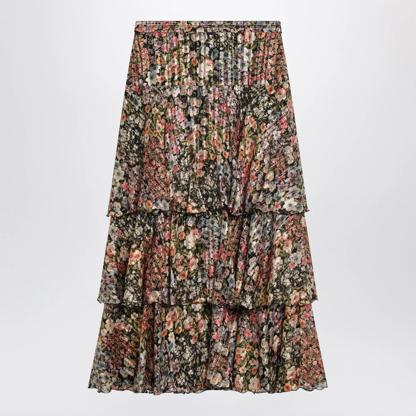 Valentino Silk tiered skirt with floral print