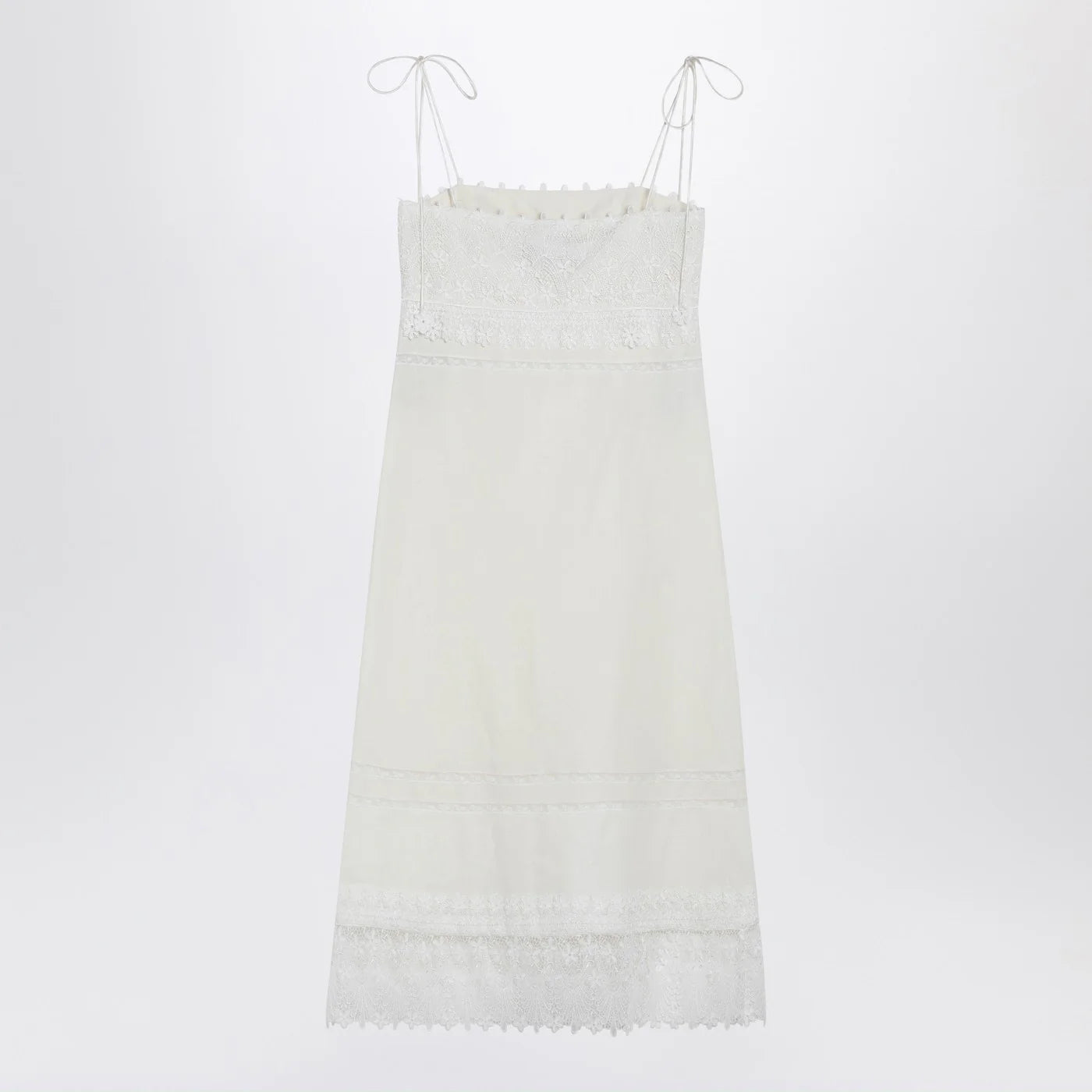 Valentino Ivory linen midi dress with Sangallo embroidery