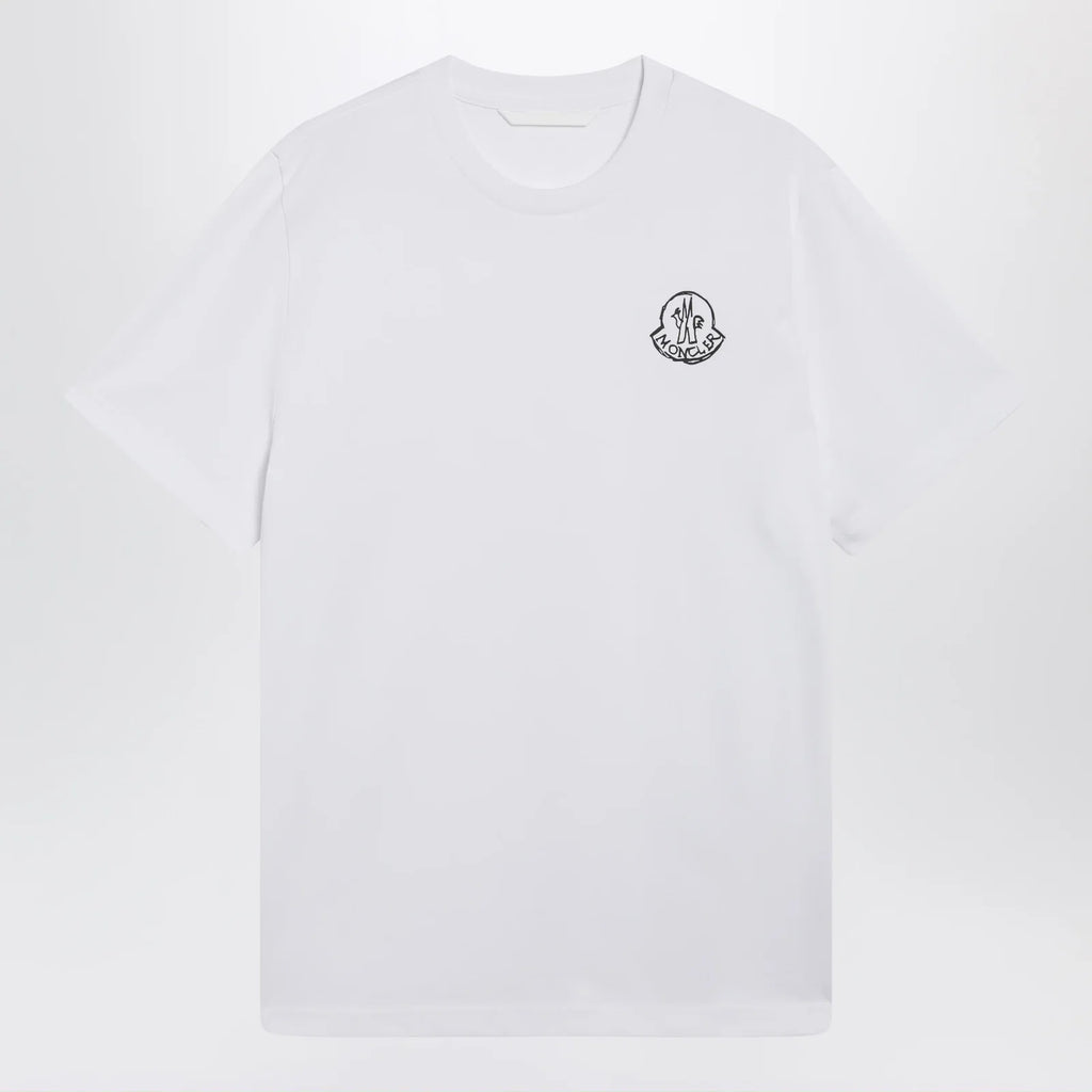 Moncler White cotton jersey T-shirt with logo patch