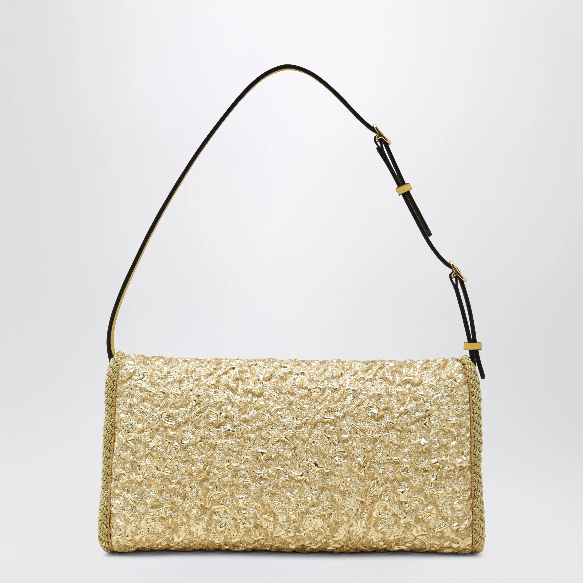Valentino Garavani Small DeVain bag in gold cloqué jacquard fabric