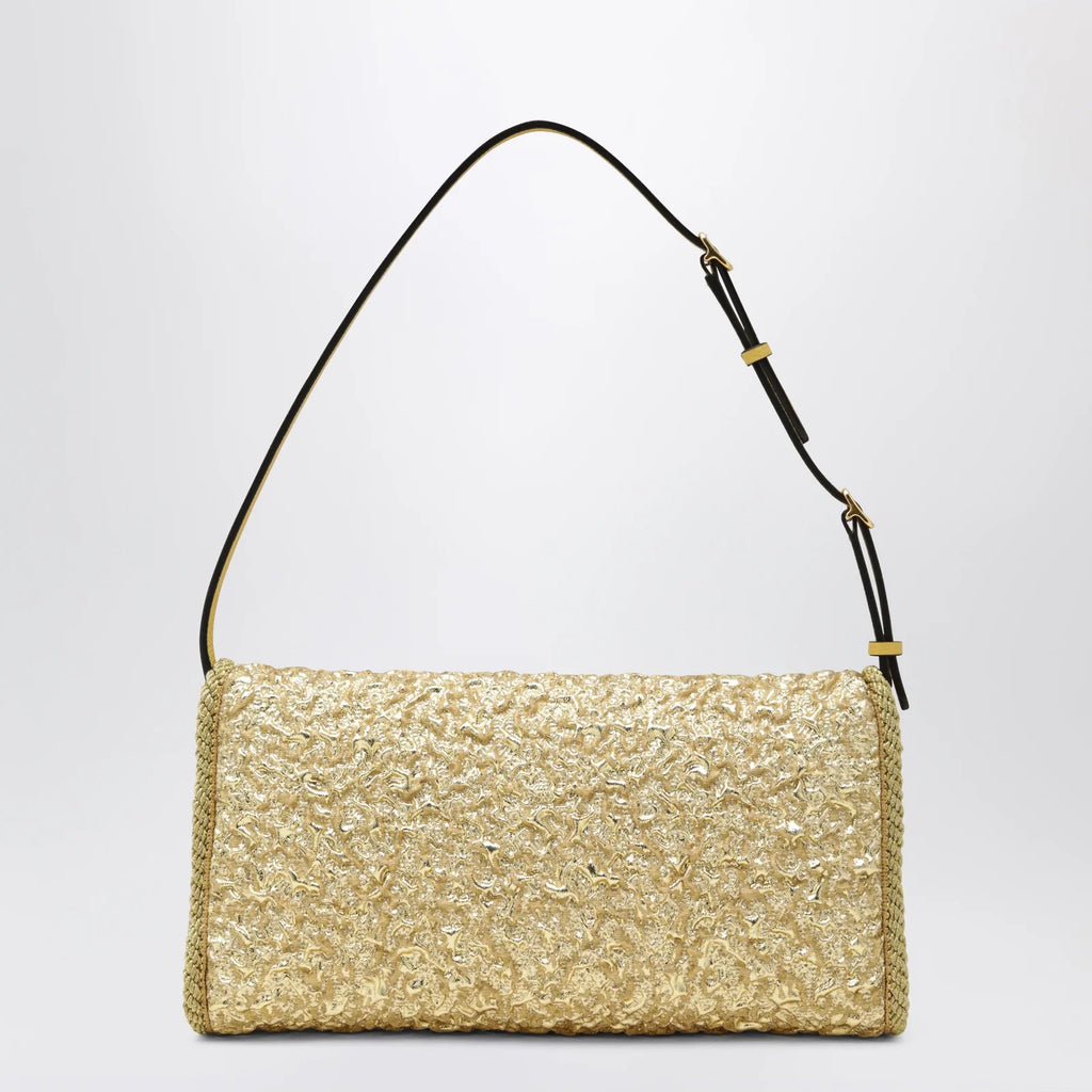 Valentino Garavani Small DeVain bag in gold cloqué jacquard fabric