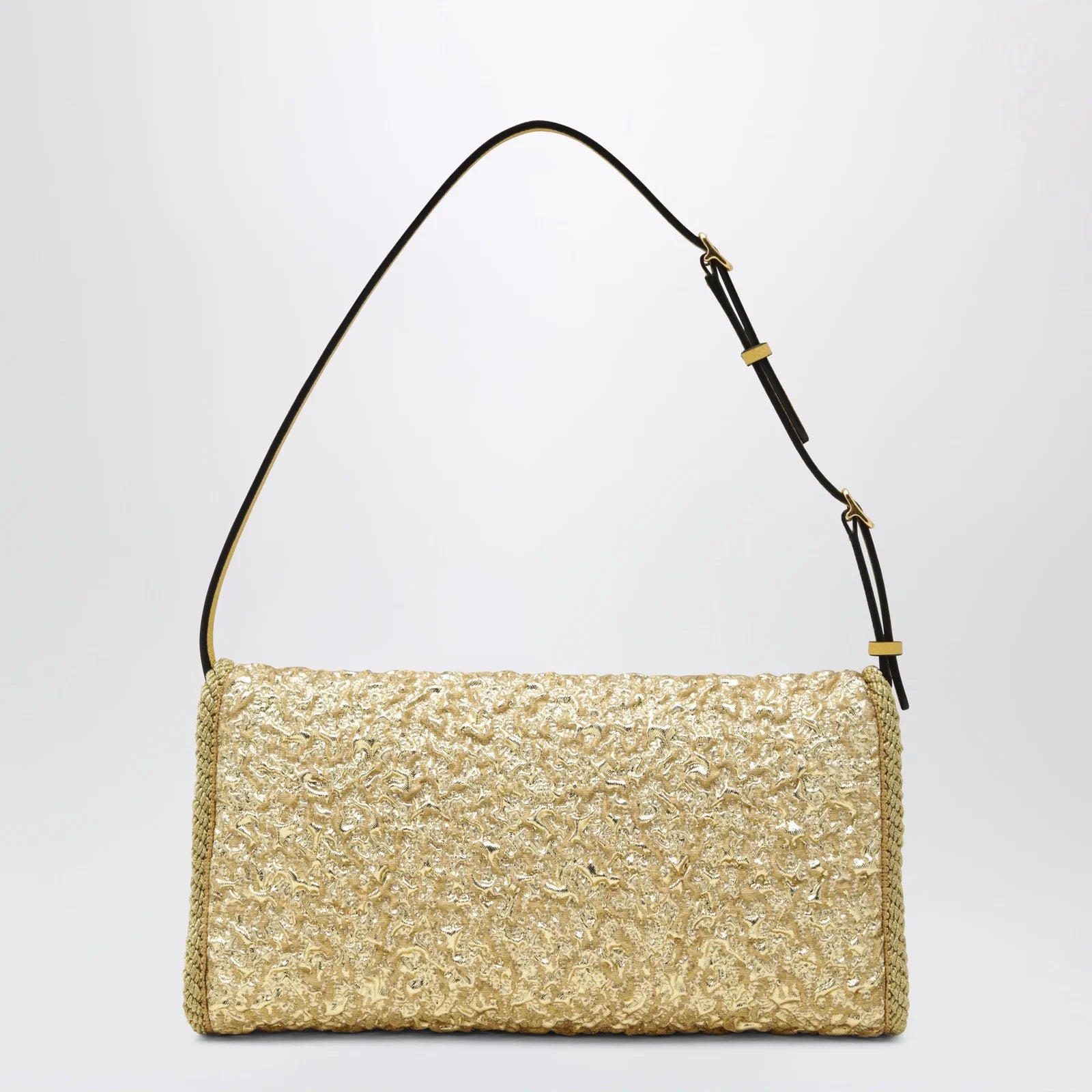 Valentino Garavani Small DeVain bag in gold cloqué jacquard fabric