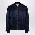 Valentino Shiny navy blue zip-up bomber jacket with Vlogo