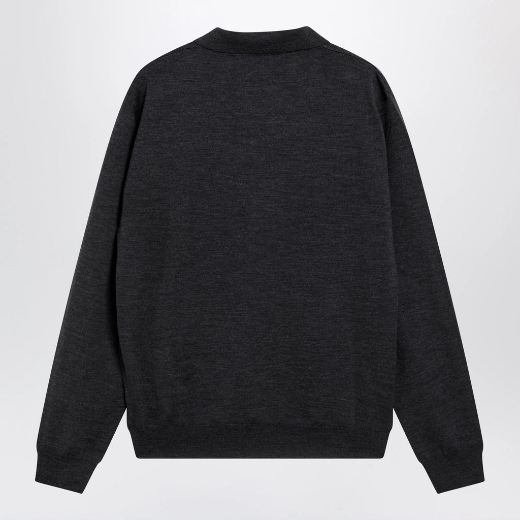 Valentino Wool polo shirt with VLogo embroidery in anthracite