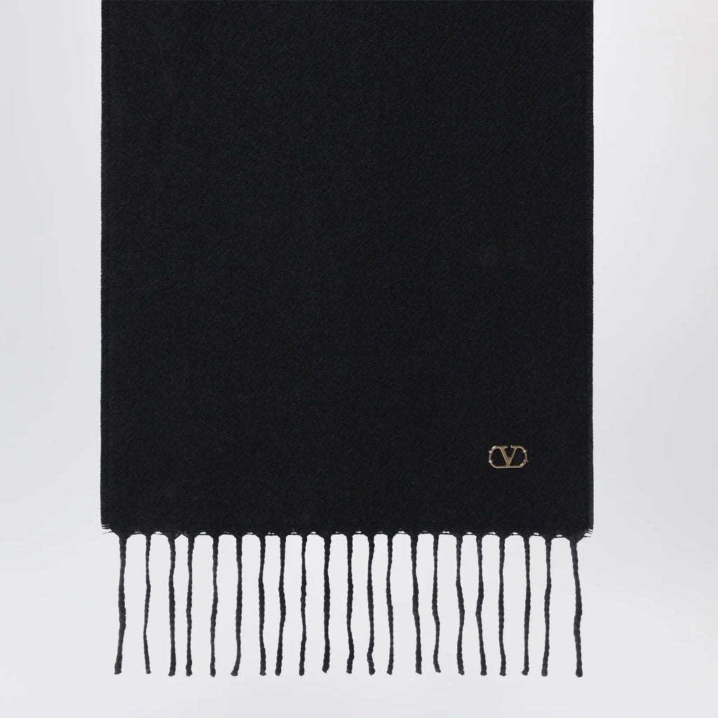 Valentino Garavani Black cashmere scarf with VLogo detail