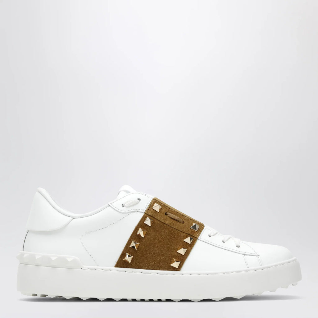 Valentino Garavani Rockstud Untitled trainers in white leather/beige Havana